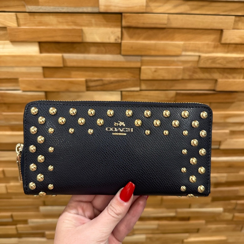 Coach Midnight Wallet with Gold Studs